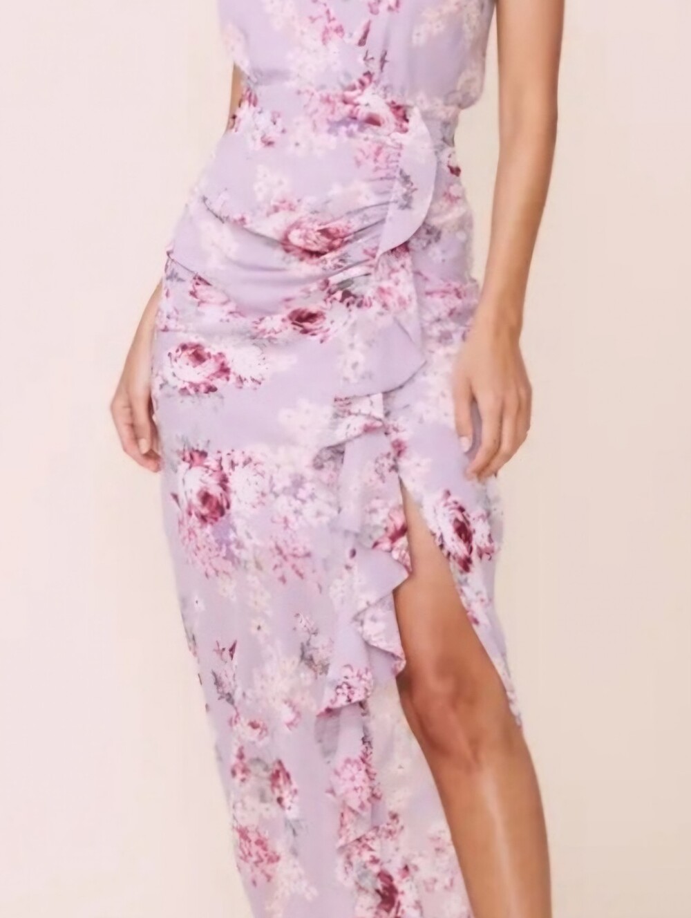 Astr Lavender Floral Wrap Maxi Slip Dress